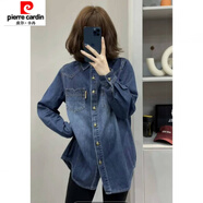 皮爾卡丹（pierre cardin）加絨襯衫女秋冬寬松設計感內搭疊穿上衣休閑加厚襯衣外套針織 8861#藍色這是不加絨 建議115-130斤 L
