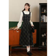 鹿向南《愛(ài)丁堡少女》馬甲半身裙打底衫三件套新款格子套裝女春季 綠色半身裙 S