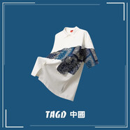 TAGD中國(guó)官方品牌店 拼接撞色短袖夏季潮牌復(fù)古民族風(fēng)襯衫男女同款 白色（款式偏寬松） L （建議身高175-180）