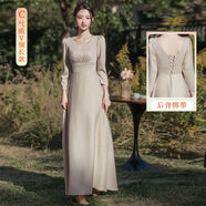 LPDV生日裙子高級(jí)感冬天伴娘服秋冬季2024新款緞面結(jié)婚姐妹裙小眾氣質(zhì) 圖片色長(zhǎng)款C 2XL