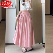 浪莎山本裙褲女新款高腰顯瘦a字半身裙休閑小個子慵懶冰絲薄款闊腿褲 粉色 S 建議80-100斤