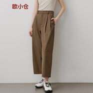 歐小倉松弛感 棉麻遇見(jiàn)“Q彈”Sorona梨型西褲春夏輕薄干爽九分褲 1684 咖啡色 M