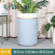 倘沭灣北歐風簡約高款陶瓷大花盆天堂鳥散尾葵專用家用種綠植樹落地 圓柱金邊灰綠色特大號