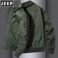 JEEP SPIRIT夾克男秋冬裝加絨青年休閑大碼寬松上衣服男冬季飛行員外套潮棉服 軍綠 M