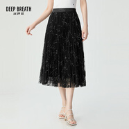 深呼吸DEEP BREATH女裝松緊腰精致刺繡中長(zhǎng)百褶半身裙A200259 黑 S (2碼)