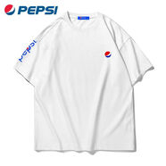 百事（PEPSI）/百事可樂:夏季男士寬松純棉短袖T恤落肩休閑學(xué)生情侶款大碼 白色 XL 150-170斤