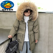 G.duck新款中長(cháng)款外穿加厚時(shí)尚韓版男中童羽絨服貉子毛真毛冬季外套 卡其色 130