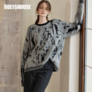 ROEYSHOUSE羅衣輕奢40.2%綿羊毛寬松毛衣冬裝新款慵懶馬海毛針織衫08924 淺灰黑 L （適用于正常的大/加大碼）