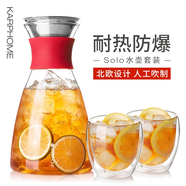 karphome耐高溫涼水壺冷水壺耐熱雙層水杯家用果汁壺水具套裝花茶壺大容量 1500mL一壺+兩杯（備注顏色） 1500mL