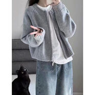 紫昕月灰色短款毛衣外套女裝秋季2025新款寬松加厚拉鏈開衫長(zhǎng)袖針織上衣 灰色 S