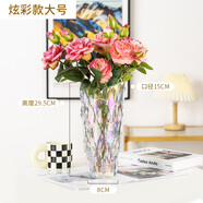 奇敬 北歐輕奢水晶玻璃花瓶波西米亞風(fēng)花瓶玫瑰百合插花瓶客廳花瓶 波西米亞【大號高29.5cm】炫彩 單個玻璃花瓶（不含花）