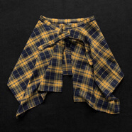 IFSONG格子裙不規則半身裙擺一片式屁簾女疊穿遮屁襯衫下擺裙系腰外搭男 黃藏青大格