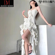 DAVEY MODE西米亞風(fēng)美式吊帶連衣裙女拖尾裙女前短后長荷葉氣質(zhì)收腰不規(guī)則 圖片色 M :建議91-100斤