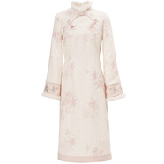 森女部落東方簡(jiǎn)奢風(fēng)新裙子甜美粉色氣質(zhì)大小姐新中式旗袍連衣裙繡花裙子 粉色連衣裙（單件）（單件） S