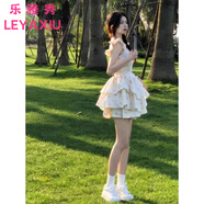 樂(lè )雅秀絕美甜辣妹小飛袖吊帶連衣裙仙女夏季海邊度假風(fēng)小個(gè)子顯瘦蓬蓬裙 小飛袖蓬蓬裙 M 建議90-100斤