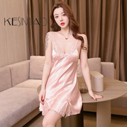 KESIMIAO輕奢品牌性感吊帶睡衣女2025夏季冰絲綢新款純欲蕾絲睡裙睡袍套裝 XD6606夕陽(yáng)粉單裙 帶胸墊 L 165(適合100-115斤)