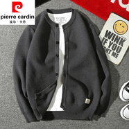 皮爾卡丹（pierre cardin）棒球領(lǐng)大碼針織衫開(kāi)衫男款毛衣夾克韓版潮流外穿加厚加肥加大外套 【加】灰色 厚款 M 170