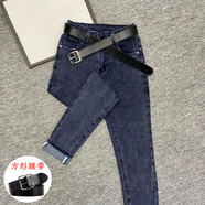 憶思減精致顯瘦小腳鉛筆褲高腰修身牛仔褲女裝2025年春夏季新款韓版感 藍(lán)灰【送腰帶】 811 28 建議100-110斤