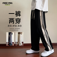 Foss Phil休閑褲子男士春秋季高街寬松運動(dòng)闊腿直筒褲男K301黑色L