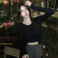 登森圖外搭開衫配長(zhǎng)裙吊帶裙的披肩2025春秋新款修身短款黑色針織女搭子 黑色 L