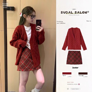 韓璐嬌（hanlujiao）連衣裙秋冬2025新款搭配一整套法式小香風(fēng)紅色裙子女新年圣誕戰(zhàn)袍 4292毛衣+裙子 L
