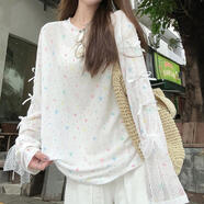 晨陰2024新款星星印花罩衫T恤女純色韓版春夏休閑寬松薄款防曬上衣 五星 AH0360 均碼