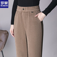 羅蒙（ROMON）2025秋冬新款燈芯絨哈倫褲子休閑顯瘦直筒女褲媽媽寬松高腰 卡其色【不加/絨】 L 28 【建議95-105斤】