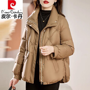 皮爾卡丹（pierre cardin）品牌九江短款羽絨服女冬2025新品時尚杭州平湖高端小個小香風外套 卡其 XL(建議115-130斤)