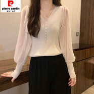 皮爾卡丹2025新款釘珠針織衫女長袖春季韓版修身氣質(zhì)雪紡拼接上衣打底毛衣 白色 均碼 彈力均碼(建議75-120斤)