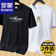 羅蒙（ROMON）2件裝200克新疆棉重磅夏季男士短袖t恤純棉圓領(lǐng)半袖打底衫男寬松 2件裝音符黑色+PK白色 2XL 建議145-160斤