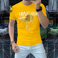 ANDSEEYOU 品牌 短袖t恤男2025新款絲光棉歐美燙鉆潮流休閑百搭冰絲體七夕 黃色（帽子款） M