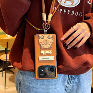 羽唐適用于小米MIXFold4手機殼帶支架美拉德包中軸小米mixfold4手提繩卡通立體水豚斜挎掛繩防摔保護套 【支架*SMILE*水豚+斜挎掛繩+棕色手提】 小米MIXFold4