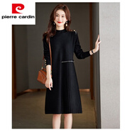 皮爾卡丹（pierre cardin）春秋新羊絨衫女針織連衣裙中長款打底毛衣高檔長袖大尺 黑色 S