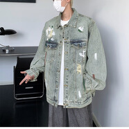 嗨森主義 牛仔夾克外套男春秋季潮流韓版?zhèn)€性帥氣學(xué)生破洞工裝褂子潮外套 藍(lán)色JK8633國潮 2XL