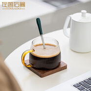 左茗右器可加熱玻璃茶杯水杯帶勺家用辦公室咖啡杯馬克杯牛奶早餐杯 貴妃杯450ml（帶勺子+杯墊）