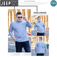 JEEP SPIRIT春秋季新款大碼男士翻領(lǐng)長(cháng)袖t恤胖子薄款純棉肥佬加肥加大POLO衫 灰色 A款 2XL -160-190斤