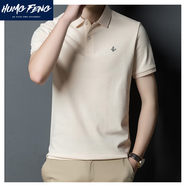 悍風(fēng)（HUMGFENG）品牌短袖t恤男夏季薄款全棉翻領(lǐng)純色刺繡休閑舒適上衣 米白 M 165