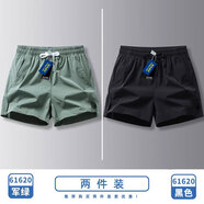 街頭定藝男士運動(dòng)短褲開(kāi)衩女款冰絲情侶休閑健身訓球速干三分褲短褲子 軍綠+黑色 【兩件裝】 L(建議95-110斤)