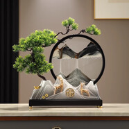 赟婭迎客松山水流沙畫擺件玄關(guān)辦公室裝飾新中式禪意客廳喬遷新居擺件 一鹿相伴福鹿流沙畫
