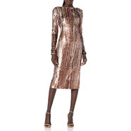 Dress the Population 女士 亮片中長(cháng)款修身連衣裙 派對晚禮服 長(cháng)袖彈力面料 啞光青銅 / Mu XXS