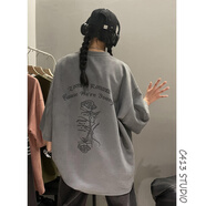 QGF夏季新款麂皮絨燒花重磅短袖T恤男女情侶ins美式潮流大碼寬松上衣 深灰色 XL 【建議130-145斤】