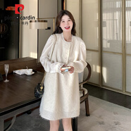皮爾卡丹（pierre cardin）連衣裙女秋冬2024新款小香風毛毛打底裙子法式氣質高腰顯瘦直筒裙 米白色 S （85-105斤）