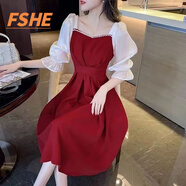 FSHE敬酒服新娘高級(jí)感回門(mén)紅色裙子小禮服平時(shí)可穿2025訂婚連衣裙女夏 紅色連衣裙五分袖_高品質(zhì) 3XL_(建議140斤-175斤)
