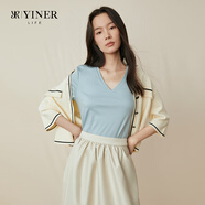 音兒（YINER）女士V領(lǐng)T恤經(jīng)典款基礎(chǔ)百搭簡約時(shí)尚短袖上衣 淺藍(lán) M