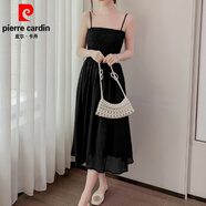皮爾卡丹（pierre cardin）披肩配吊帶裙罩衫旗袍外搭防曬開衫女薄款冰絲小坎肩夏季外套短款 黑色洋裝 S