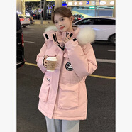 妍莉芬（yanlifen）2024年冬季新款工裝羽絨棉服女士中長(zhǎng)款韓版加厚派克服女棉衣外套 粉色 XL 125-145斤