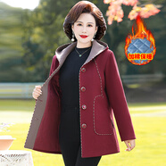情羅蘭中老年女裝春秋毛呢外套媽媽裝秋裝上衣50歲60老人衣服呢子大衣女 887酒紅【夾棉】 3XL （建議115-130斤）