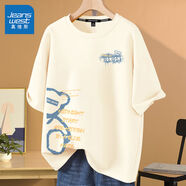 真維斯（JEANSWEST）短袖t恤女夏季2025新款ins時尚打底衫純棉上衣服女裝學(xué)生寬松半袖 米色 日暮熊_KZ S