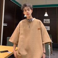 普戈斯（PUGESI）胖子大碼重磅T恤男士短袖純棉冰絲打底衫純色寬松圓領(lǐng)半袖上衣潮 A094-T8603咖啡 重磅提花 M 80-100斤