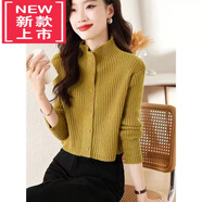 WVHK羊毛衫女春季新款純色短款毛衣外套洋氣高腰顯瘦小個子針織開衫 芥黃 S【建議80-95斤】